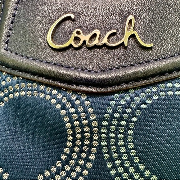 Coach Ashley Dotted Op Art Tote Blue with Navy Leather Trim - Picture 5 of 13